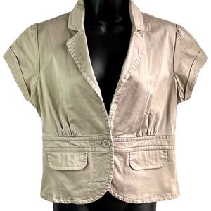 H&M Tan Collared Cap Sleeve Sz12 Stretchy Cropped Blazer with Pockets